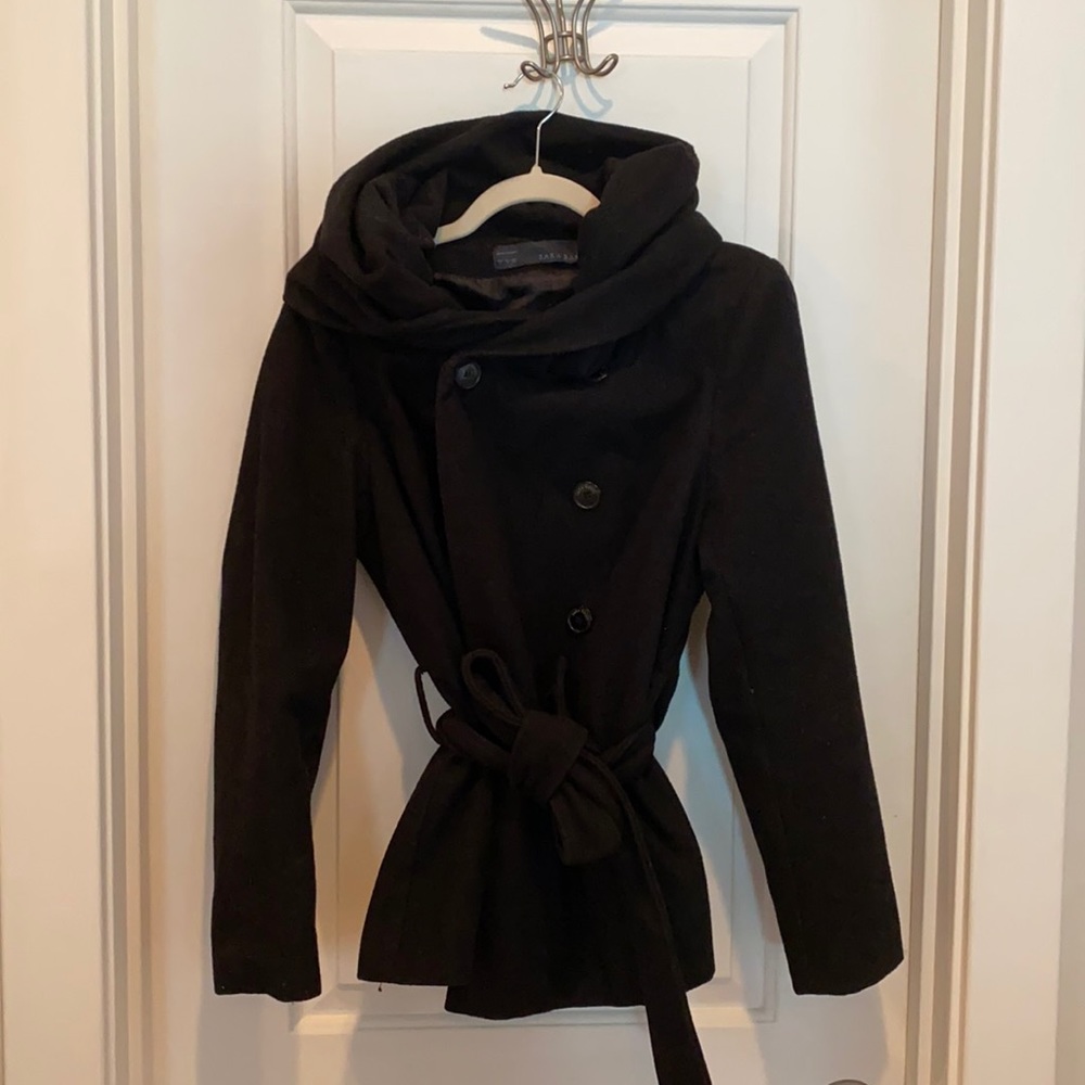 Zara Hooded Peacoat with waist belt